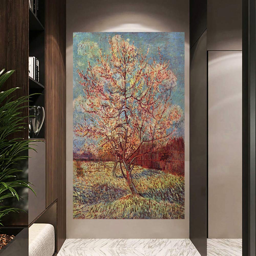 Amazon.co.jp: Arts Road 手描き 抽象的な花の油絵ピンク 桃の木